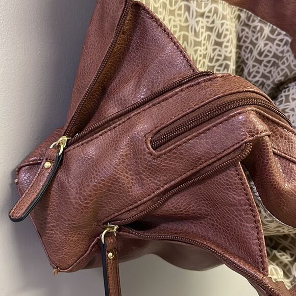 Marc Fisher Brown Zip Code Buckle Saddle Handbag - Picture 11 of 16